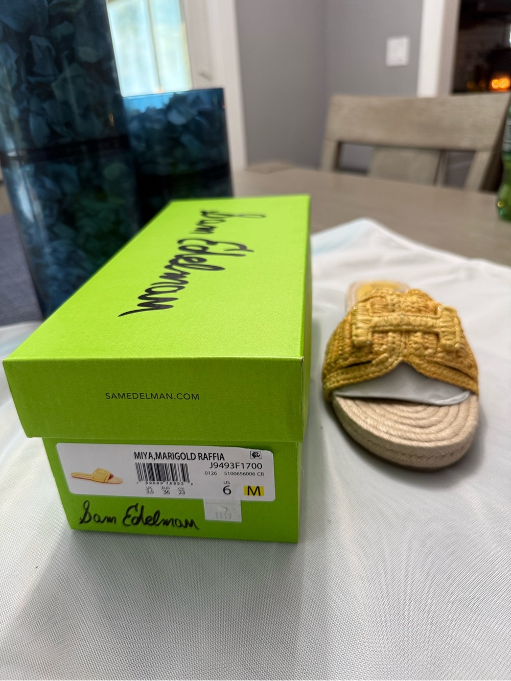 Sam Edelman Yellow Raffia Slide Mule - Picture 2 of 2